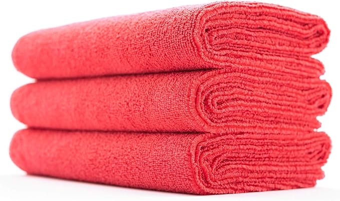 The Rag Company - Sport & Workout Towel - Gym, Exercise, Fitness, Spa, Ultra Soft, Super Absorbent, Fast Drying Premium Microfiber, 320gsm, 16in x 27in, Red (3-Pack)