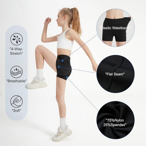DIPUG Girls Volleyball Shorts - High Waist Biker Shorts with Pockets for Dance, Yoga & Gymnastics | 3 Pack