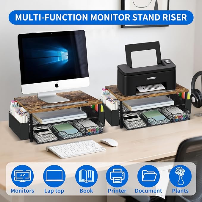 AUPSEN Wood Desk Organizers and Accessories, 2-Tier Computer Monitor Stand Riser
