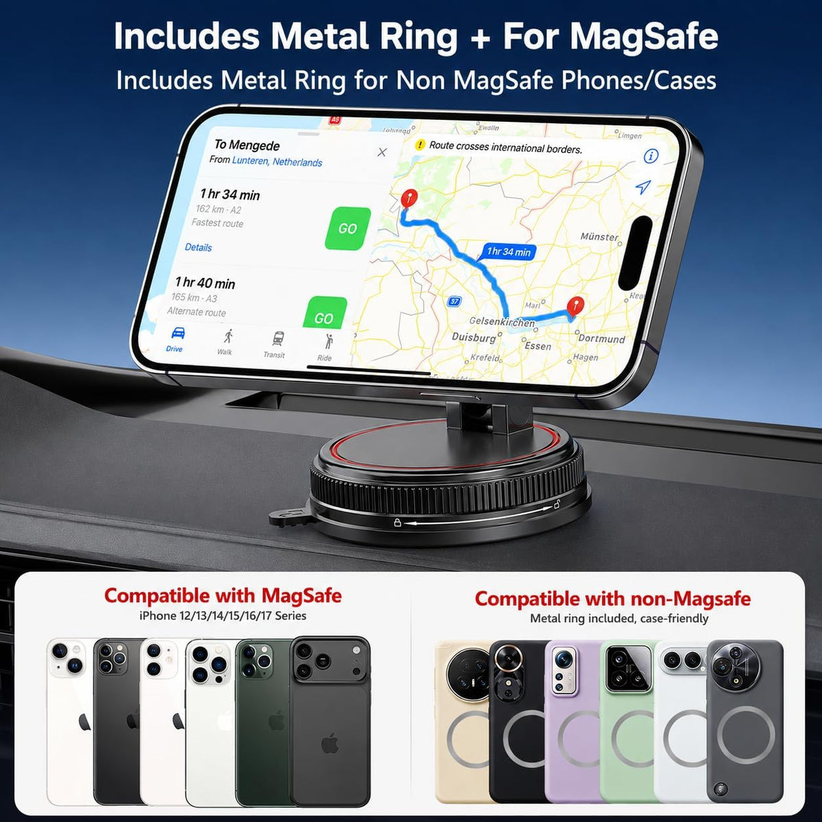 Car Phone Holder Mount for MagSafe, 108LBS Vacuum Suction&3000gf Magnetic