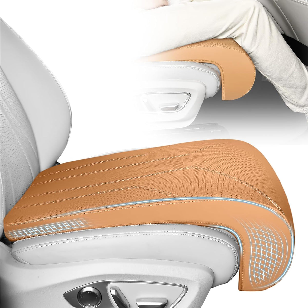 FLORICH Car Seat Extender Leg Extender Support Cushion for Driver Seats Office Chair, Leather Carseat Leg Support for Long Drivers Universal Car Seat Cushion Legs Rest Pads-Light Coffee