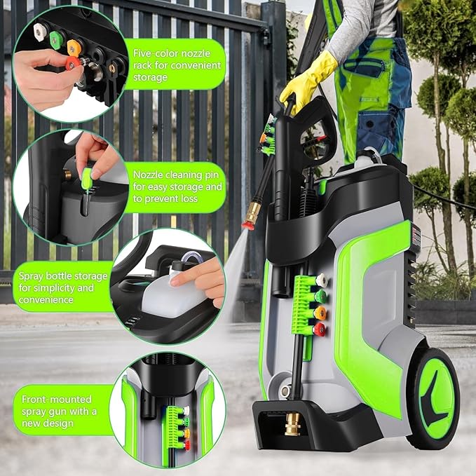 5000PSI Pressure Washer 4.0GPM High Power Washer with M22-14mm Pressure Hose 33FT,Powerwashers with 1/4" QC Compatible Surface Cleaner, 5 Nozzle and Soap Bottle for Home,Car,Patio (Green)