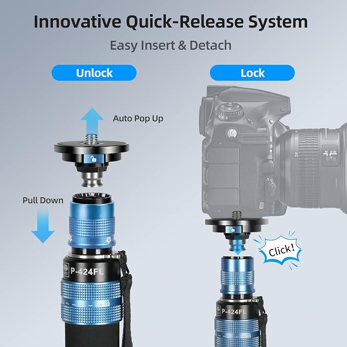 SIRUI P-424FL Carbon Fiber Camera Monopod Kit, Tripod Base, Flip Locks