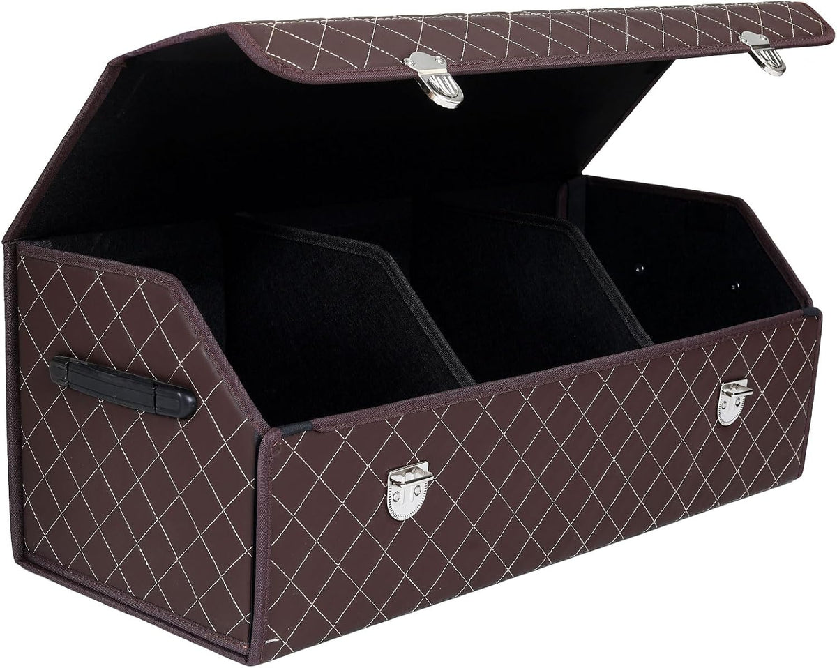 Trunk Organizer with Lid for Car Foldable Storage Box Heavy Duty PU Leather Cargo Organizer for SUV Sedan Waterproof (Red, Large)