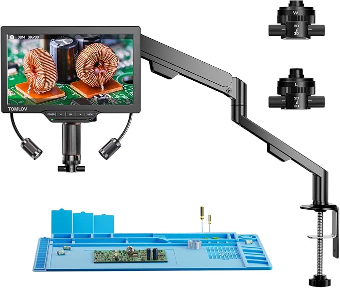 TOMLOV 3D Digital Soldering Microscope: Magnetic Dual Lens Micro Scope TM3K-3D