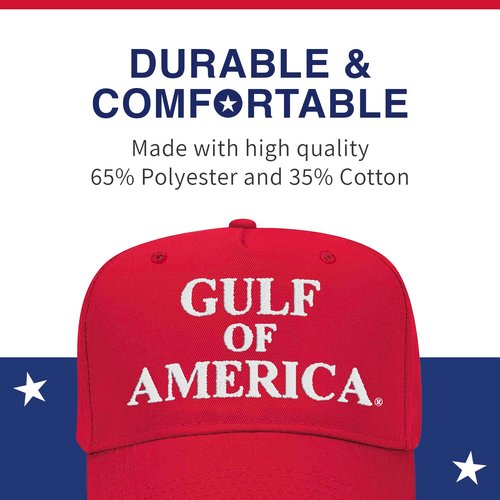 Gulf of America Hat - Red Baseball Cap for Men Women - White Stitch - Embroidered in The USA - America, Patriotic, Patriot - Gulf of Mexico - One Size Fit Most - Adjustable Snapback