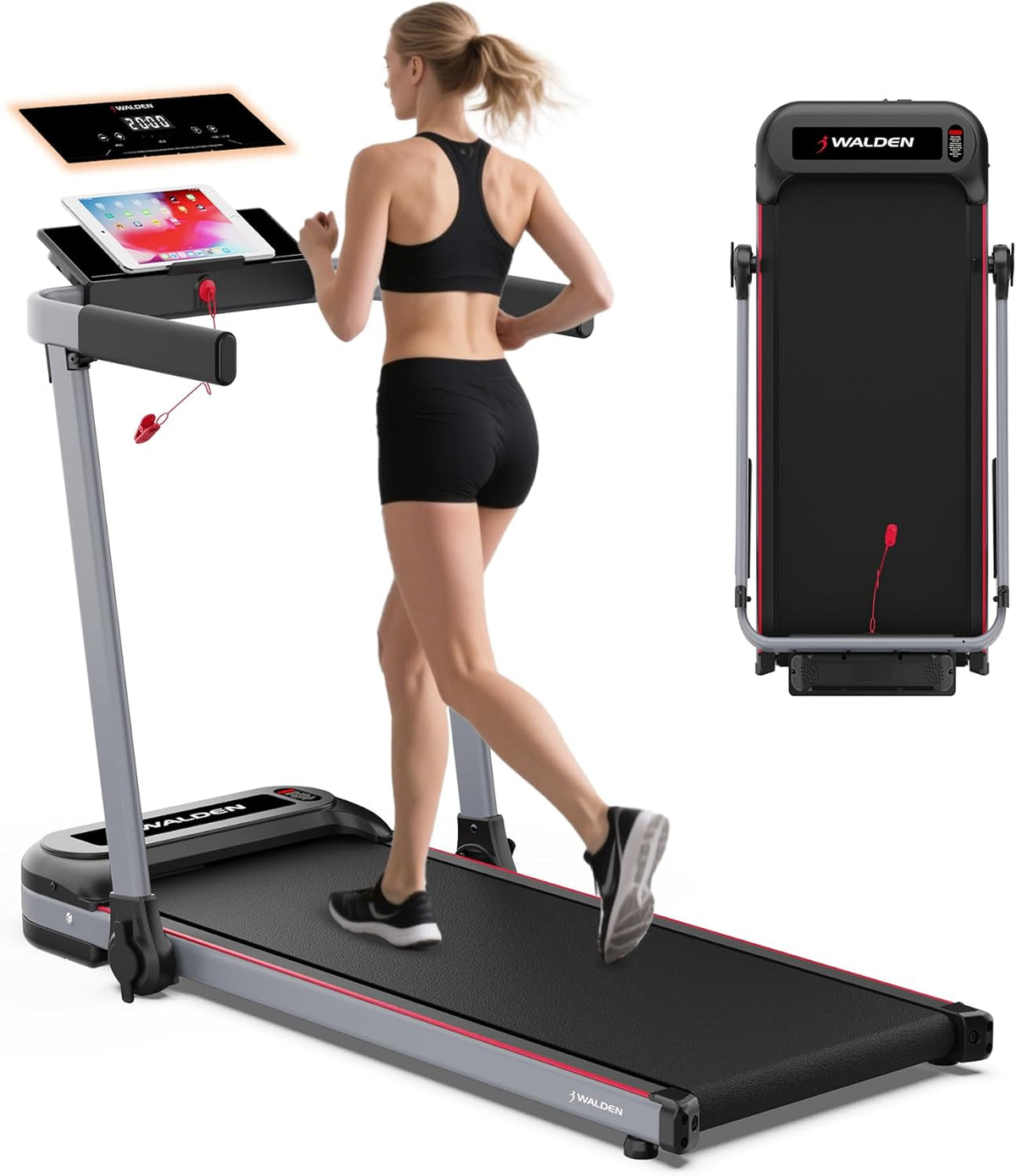 Walden Sports Folding Electric Treadmill - Portable Running Machine with LCD Screen | 6.2 mph Adjustable Speed