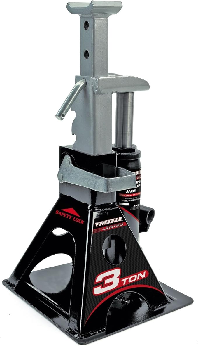 Powerbuilt Alltrade 640912 Black 3 Ton, All-in-One Bottle Jack & Big RED T43202 Torin Steel Jack Stands: 3 Ton (6,000 lb) Capacity, Red, 1 Pair