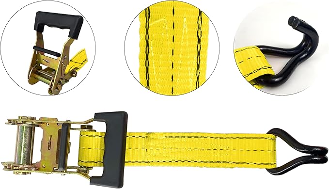 HFS(R) 4PC 1-1/2" x 15 ft Heavy Duty Ratchet Cargo Tie Down Straps 3000lbs Dual J-Hooks (Yellow)