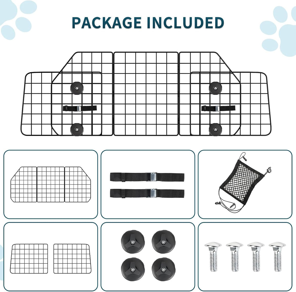 ERYTLLY Dog Car Barrier for SUVs, Vehicles, Dividers, Adjustable Heavy-Duty Wire Pet Gate, Foldable Car Pet Barrier with Mesh Bag, Car Accessories Safety Travel, for Cargo Area 36.6" to 64.5" Width