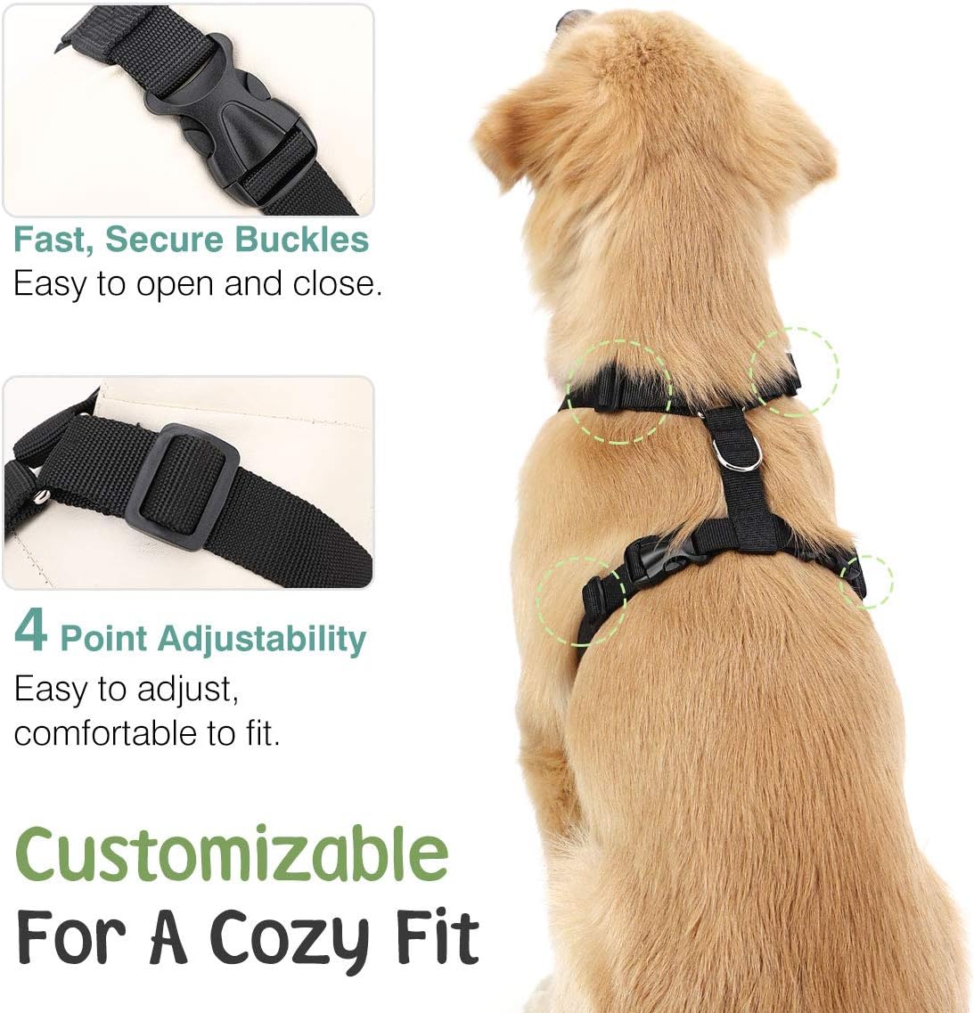 Dog Seat Belt, Safety Vest Dog Car Harness with Adjustable Buckle Dog Seat Belt for Vehicle Nylon Pet Safety Seat Belts Heavy Duty(M, Lake Blue)