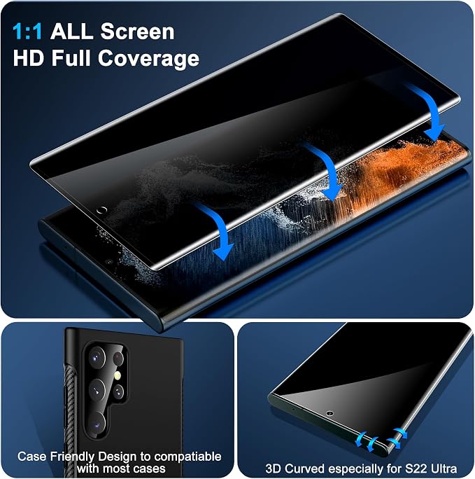 Galaxy S22 Ultra Privacy Screen Protector, 9H Tempered Glass, Ultrasonic