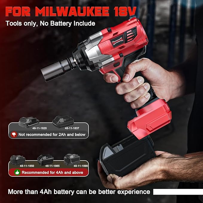Cordless Impact Wrench 1/2 inch Compatible with Milwaukee 18V Battery, 1000 FT-LBS(1360N.m) Electric Impact Gun, High Torque Power Impact Driver with 6Pcs Sockets & Storage Case (Tool Only)