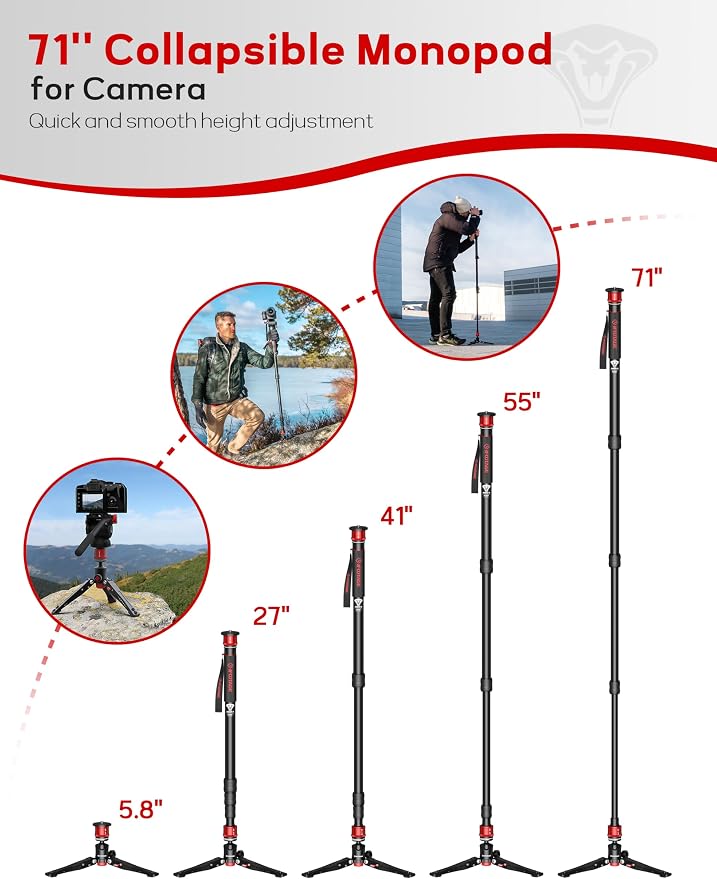 IFOOTAGE Monopod Cobra 3 A180T, Telescopic Video Mono pod Compatible