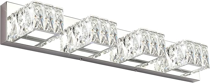 ZUZITO 4 Lights Bathroom Vanity Light - Crystal Modern Vanity Lights for Bathroom - Dimmable 24W LED Chrome Bath Light Fixtures Over Mirror Cool White Light