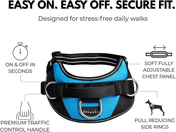 ShawnCo Essential Dog Harness, No-Pull Pet Vest with 3 Leash Clips, No Choke, Reflective, Adjustable and Padded, for Easy Walking and Training for Small, Medium and Large Dogs (Moonglow, S)