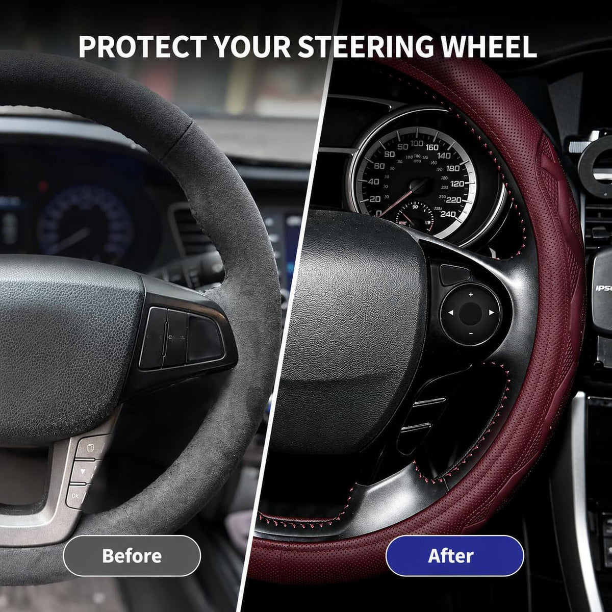 Steering Wheel Cover with Anti-Slip Leather Grip Compatible with Ford, Toyota, Honda, Nissan, and Chevrolet Vehicles for 14.5-15.35 inch Round Steering Wheels Universal Car Accessories