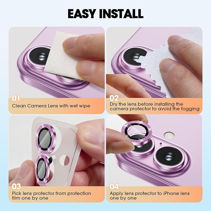 for iPhone 16/16 Plus Camera Lens Protector Bling Individual Metal Glitter Ring