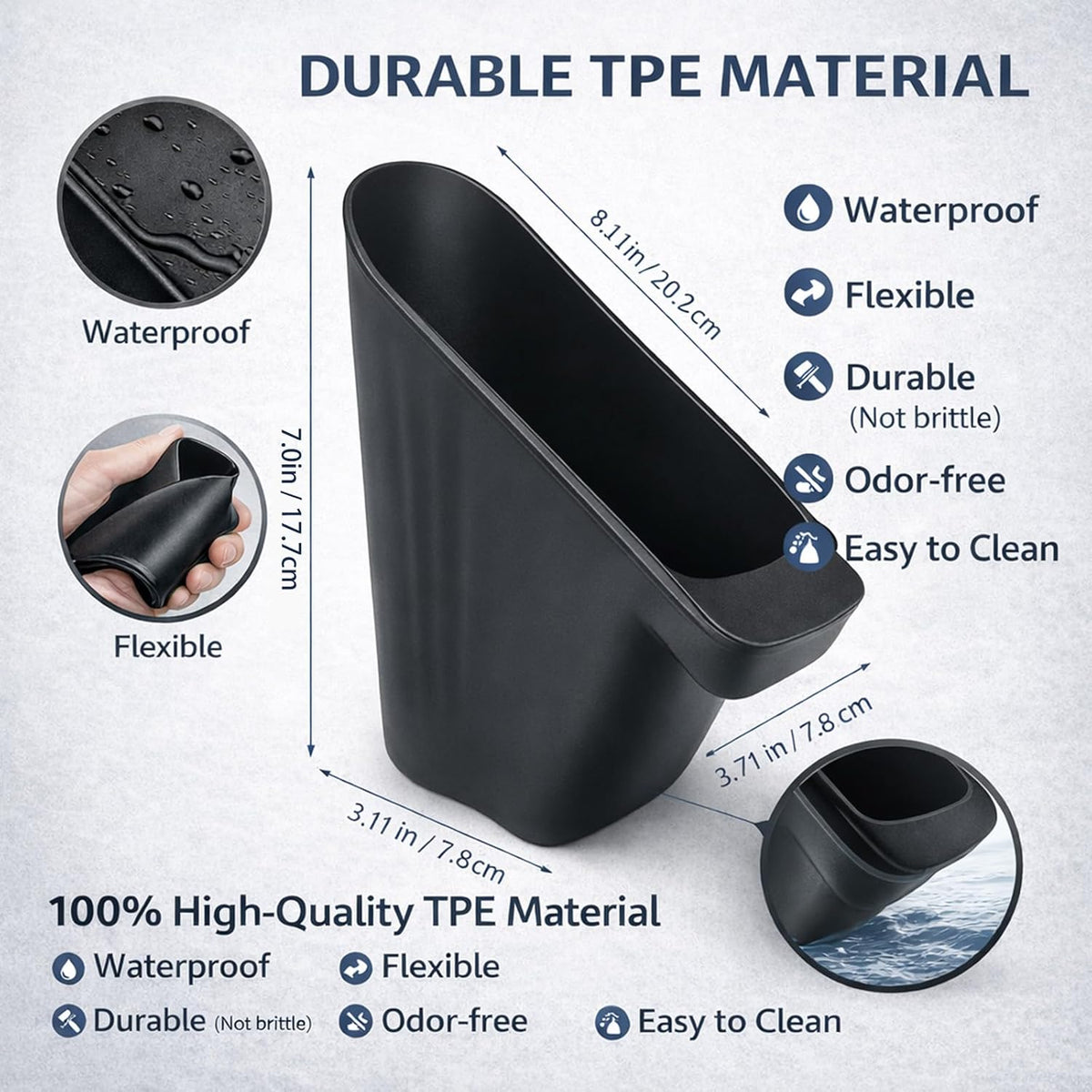 Front Door Trash Bin for Tesla Model Y Juniper 2025+, Side Door Portable Garbage & Storage Organizer, Hands-Free Toss Design, Waterproof Flexible TPE, Easy Clean, Interior Accessories, Black – 2 Pack