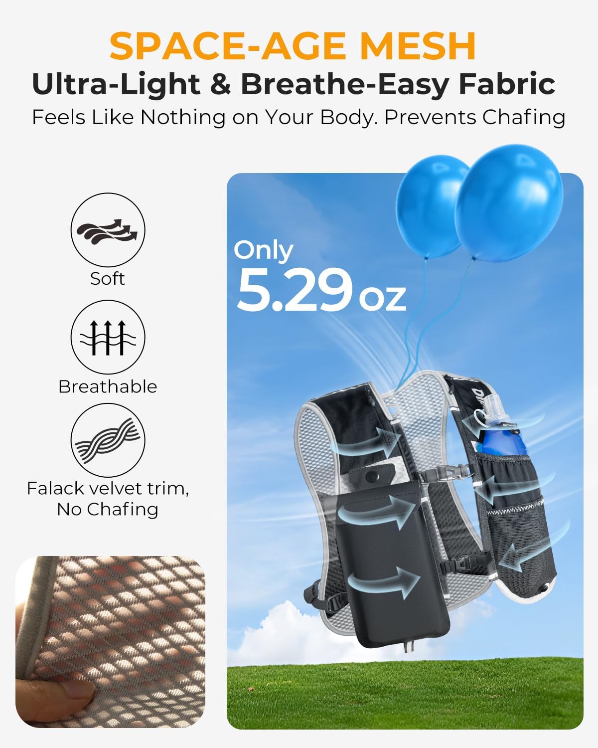 Skiennix Running Vest - Lightweight Hydration Pack with Waterproof Phone Pocket & 17oz Flask | Adjustable Reflective Design for Hiking & Jogging