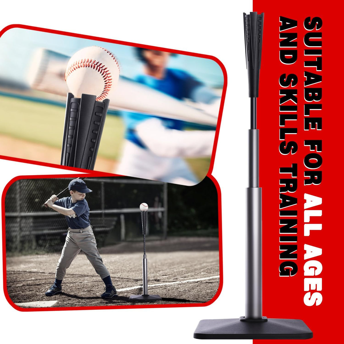 Skiennix 4-Prongs Ball Rest Batting Tee - Adjustable 23" to 44" for Baseball & Softball Hitting