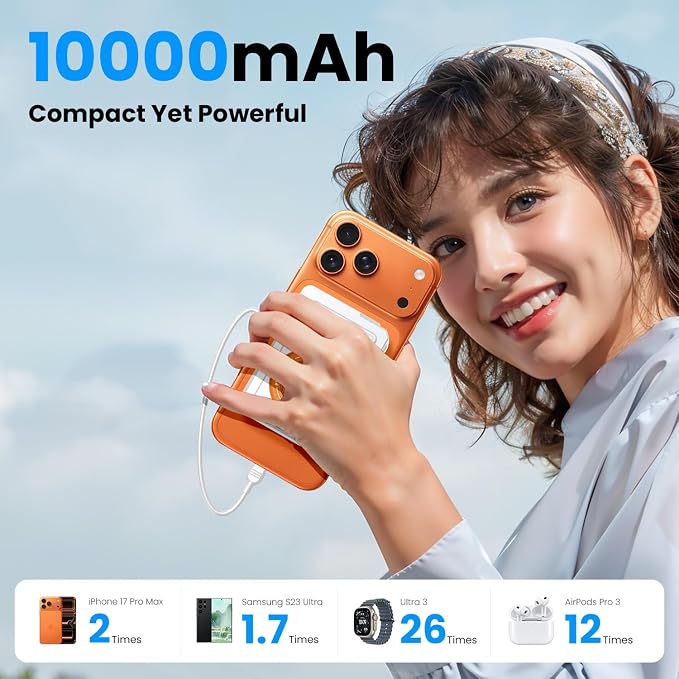 ummz for Magsafe Battery Pack 10000mAh,5-in-1 Magnetic Portable Charger with Wall Plug, Wireless Power Bank for Apple Watch,22.5W Fast Charging PowerBank for iPhone 17 Pro Max/16/15/14/13/12