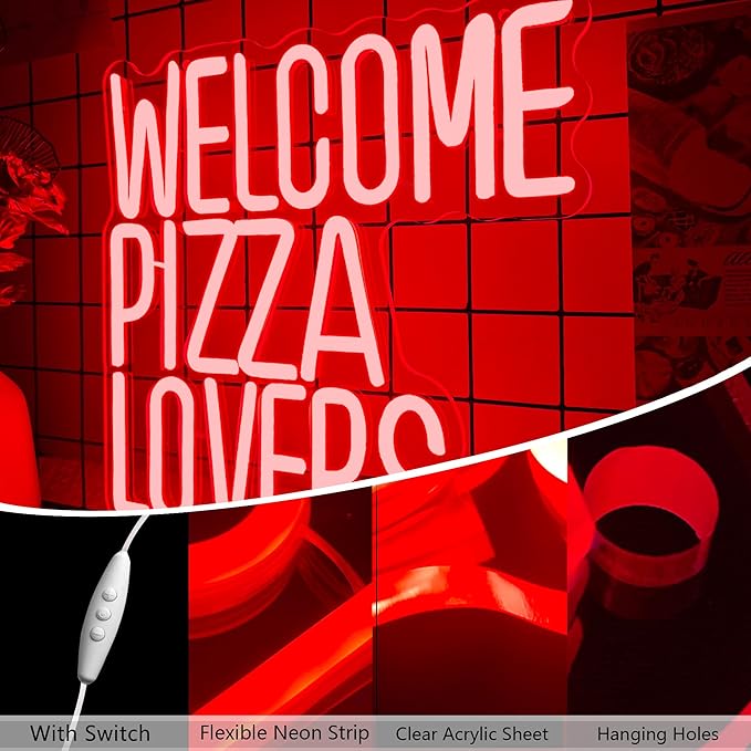 Welcome Pizza Lovers Neon Light, Family Restaurant Entertainment Room Food