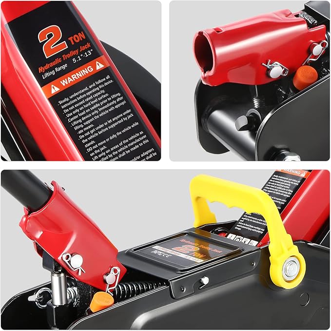 DNA Motoring 2 Ton Car Jack and Stands Kit 2T(4000 lbs) Capacity Low Profile Hydraulic Trolley Service/Floor Jack with 2 Ratchet Stands Combo for Home Garage Shop, Red/Black, TOOLS-00280
