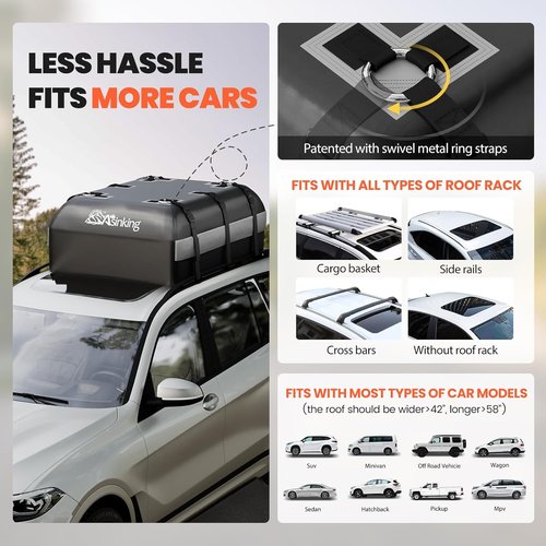 Asinking Car Rooftop Cargo Carrier Bag - 100% Waterproof Heavy-Duty Luggage Carrier | 21 Cubic Feet, Fits All Vehicles