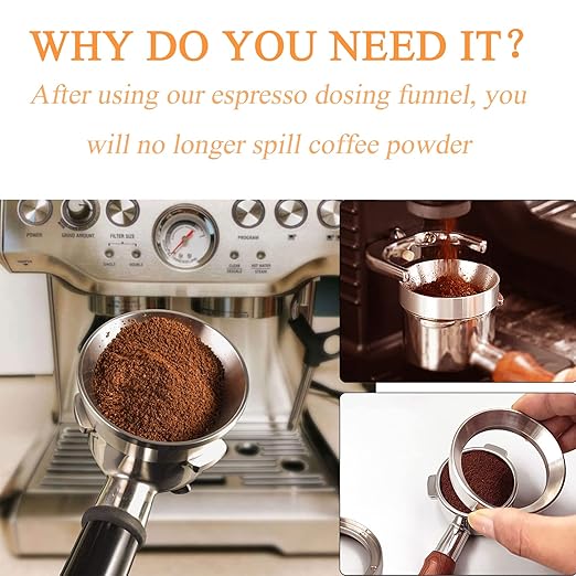 Espresso Dosing Funnel Precision Aluminum Alloy Coffee Dosing Ring Accessories Set for Portafilter Hands-Free (53cm)