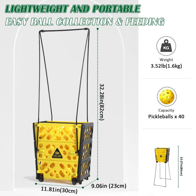 OLE ANDIGO Pickleball Hopper Collector, 40 Pickleball Balls Capacity, Lightweight Pickleball Picker Upper, Pickleball Picking Ball Picking Tool.