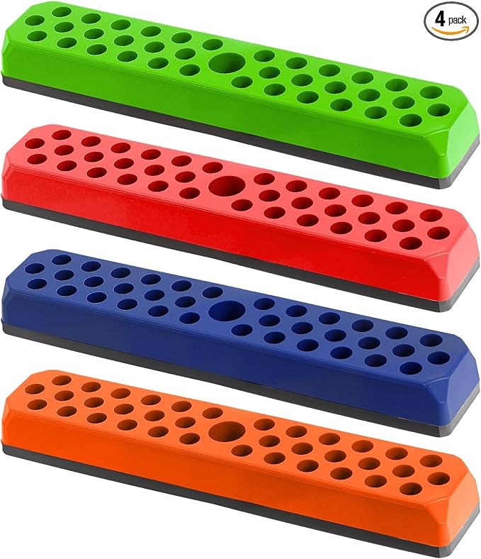 4 Pcs Magnetic Hex Bit Holders 1/4" Drill Bits Holder, 148 Holes Screwdriver Drill Bit Holder Tray with Magnetic Base, Hex Bits Organizer (4 Colors)