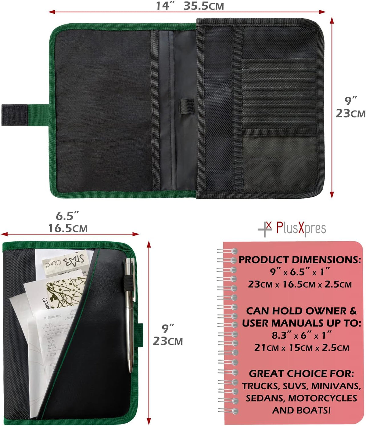 PlusXpres Glove Box Compartment Organizer - Car Document Holder - Green