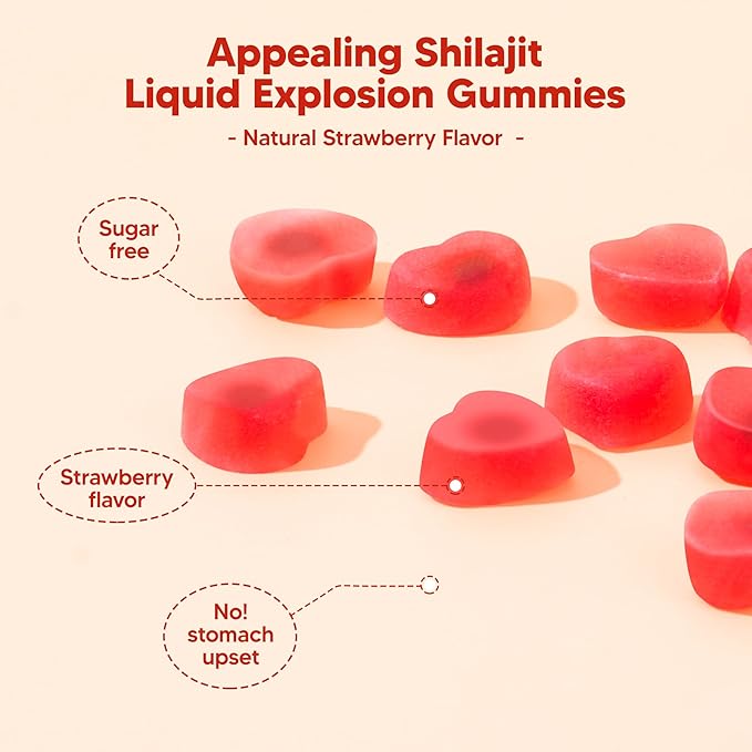 Shilajit Gummies, Sugar-Free Gummies, 500 Mg Shilajit Pure Himalayan Organic, Shilajit Supplement, Shilajit Resin, Gold Grade Nature Shilajit with 4 in-1 Complex for Energy Support, 60 Gummies