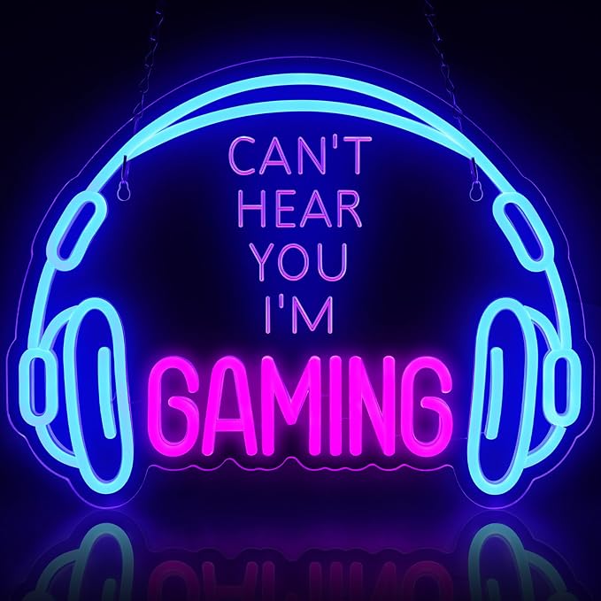 Gaming Neon Sign, Large Bright and Dimmable Colored LED Headset Gamer Neon