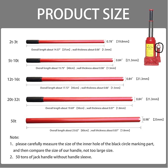 Jack Handle,Floor Hydraulic Bottle Big Red Vertical Car Handle Replacement, with Handle Sleeve（12 tons-16 tons）