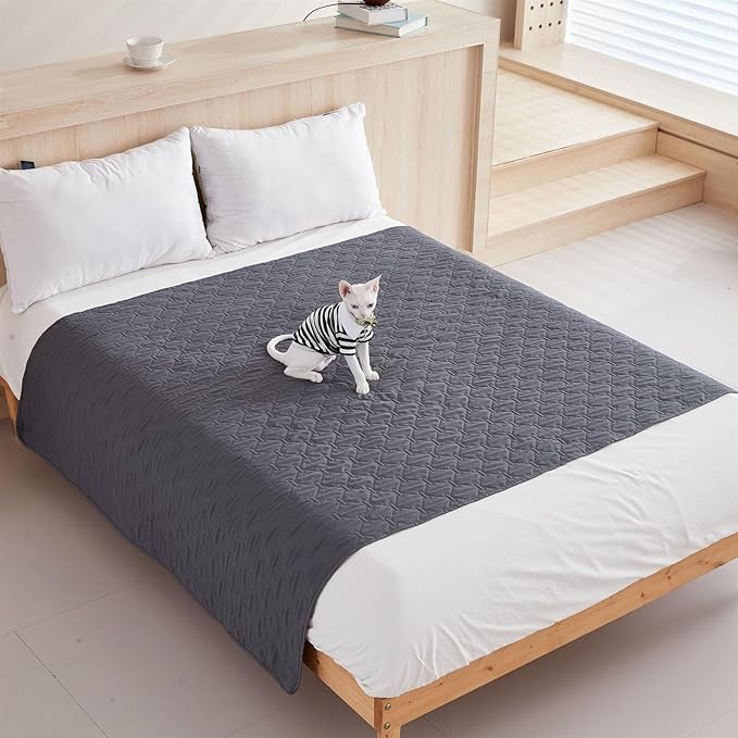 GIBZ Waterproof Dog Bed Blanket Cover Anti Slip Pet Furniture Protector Washable Large Washable Quilted Mat for Indoor, Dark Grey, 170x200cm