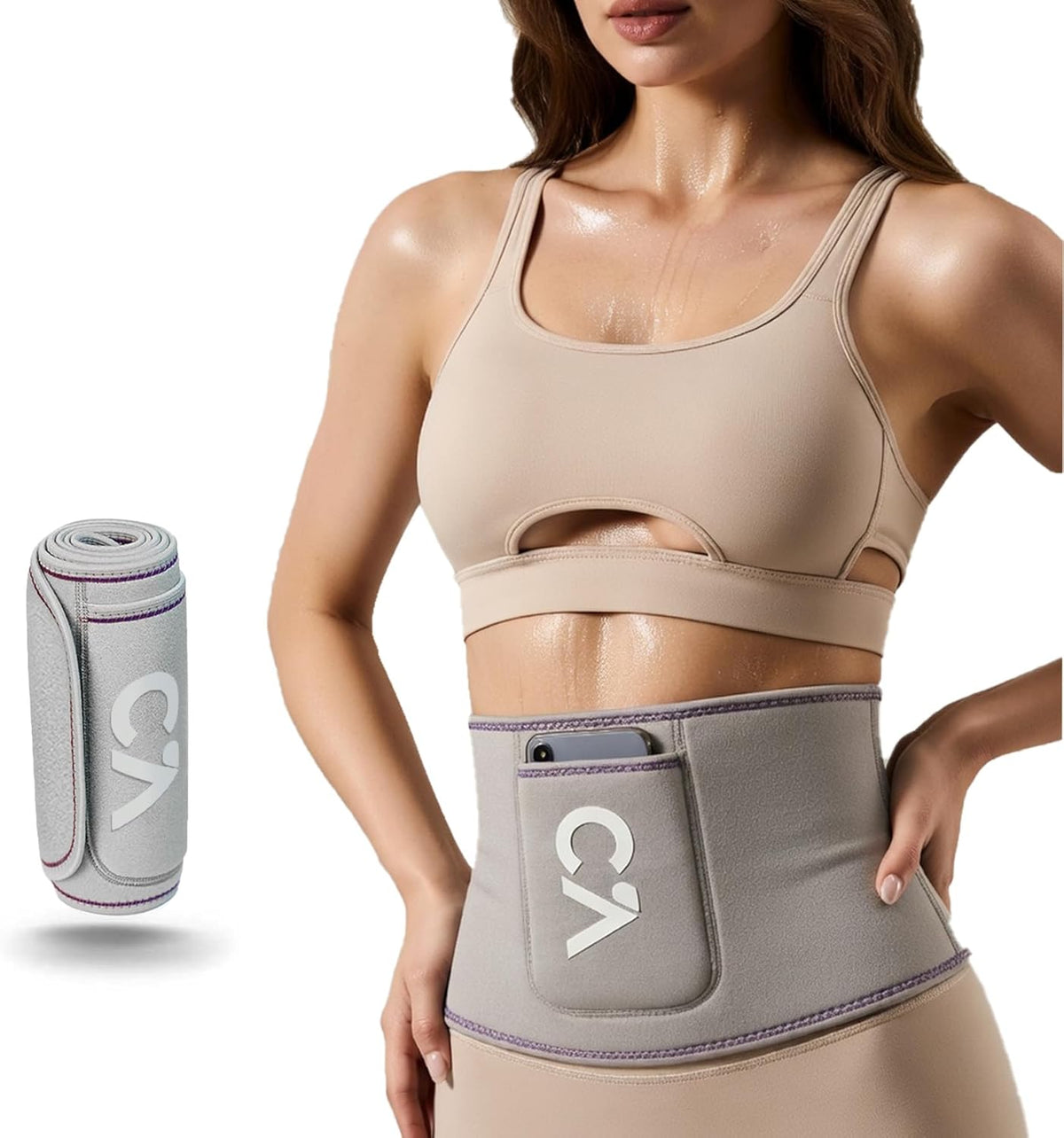 Skiennix Waist Trimmer Belt - Silver Ion Sweat Belt with Anti-Slip Design & Pocket for Precision Fit