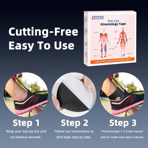 IEADEN Precut Kinesiology Tape for Ankle, 20 Pcs - Ankle Support & Stability, Ankle Pain Relief - Waterproof & Elastic, Breathable Hypoallergenic Latex-Free Tape, Black