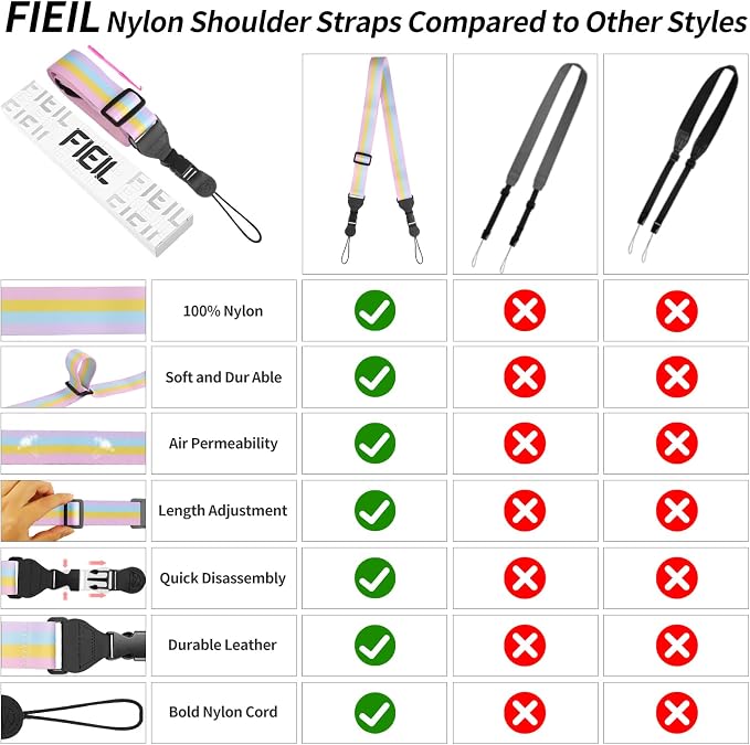 FIEIL 5 Pack Adjustable Shoulder Strap, Nylon Camera Strap, Comfortable Neck