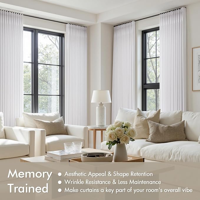 Memory Trained Pinch Pleated Curtains 96 Inches Long, Viral Linen Pinch Pleat