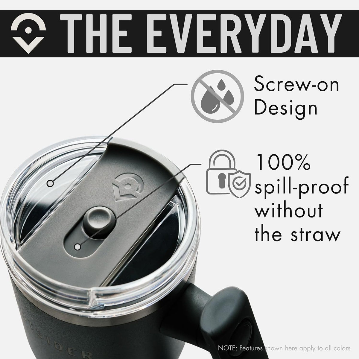 OUTSIDER The Everyday 40 oz Stainless Steel Vacuum Insulated Tumbler with Straw, Lid & 180° Swivel Handle for Easy Carrying – Leak Proof Tumbler for Home, Office, Gym, & Outdoors (Charcoal)