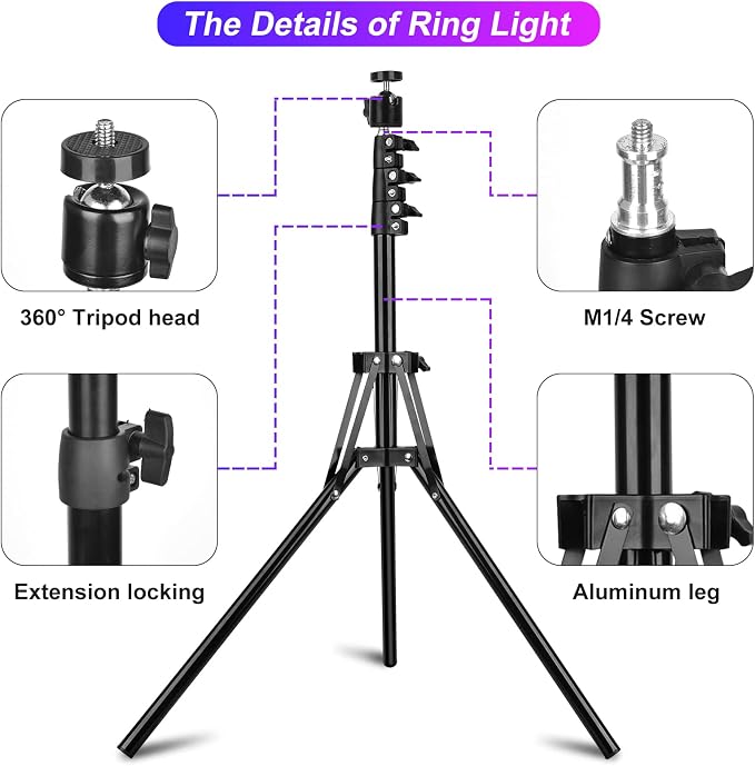 STALLY 10.2" Ring Light with Stand, 12 Dimming Levels, 32 Color Modes Selfie