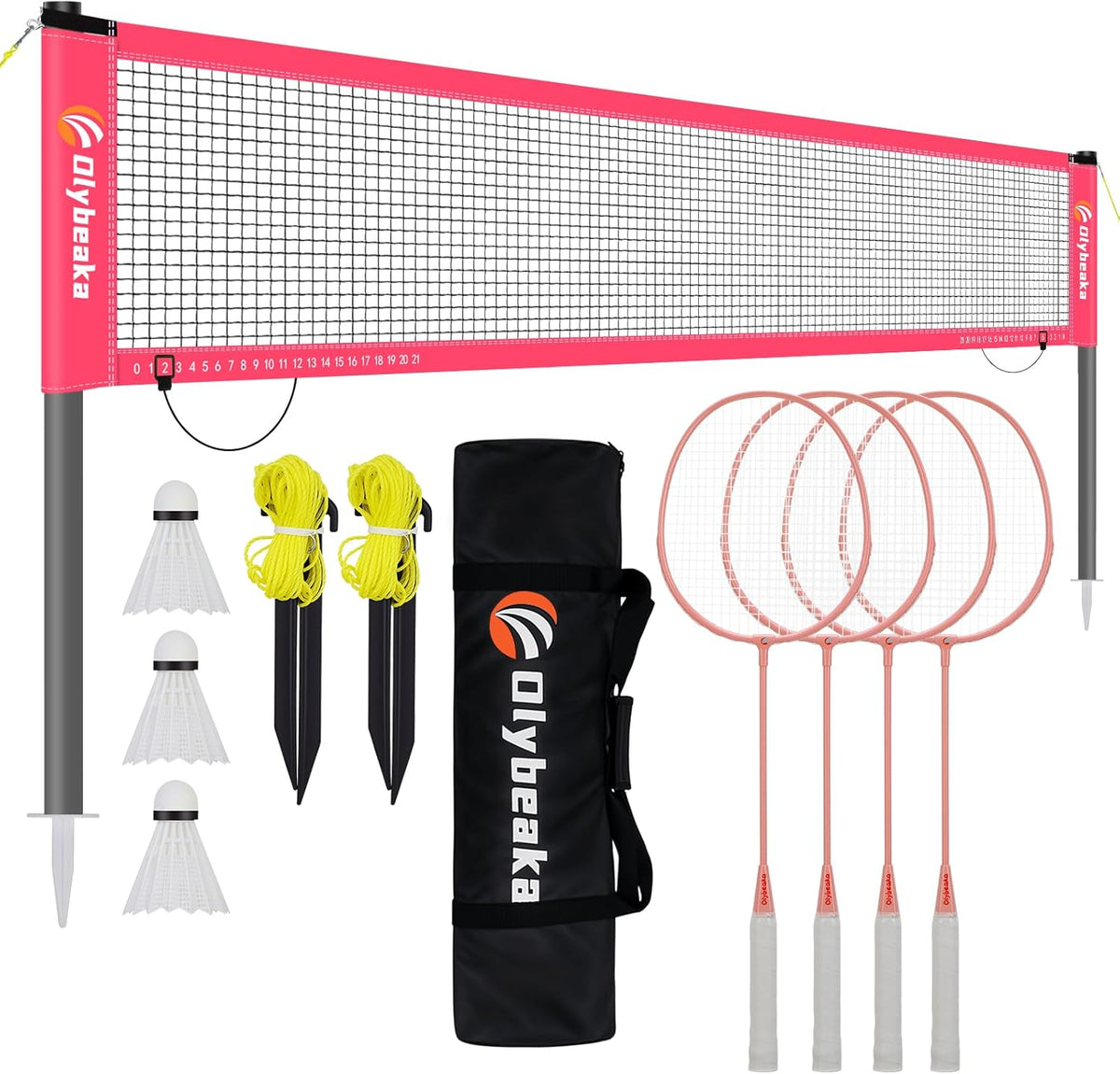 Outdoor Badminton Net Set - 20x3ft Anti-Sag Net, 4 Aluminum Rackets & 3 Shuttlecocks | Portable Family Fun