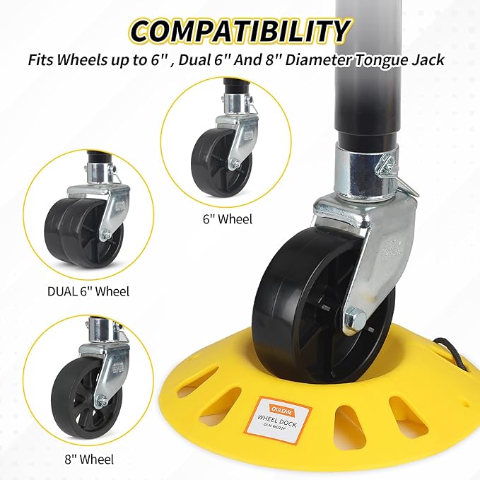 OULEME Trailer Jack Wheel Dock, Tongue Jack Wheel Chock for Trailer Boat Camper RV, Caster Stopper for Single 6'' 8'' and Dual 6'', with Rope Handle
