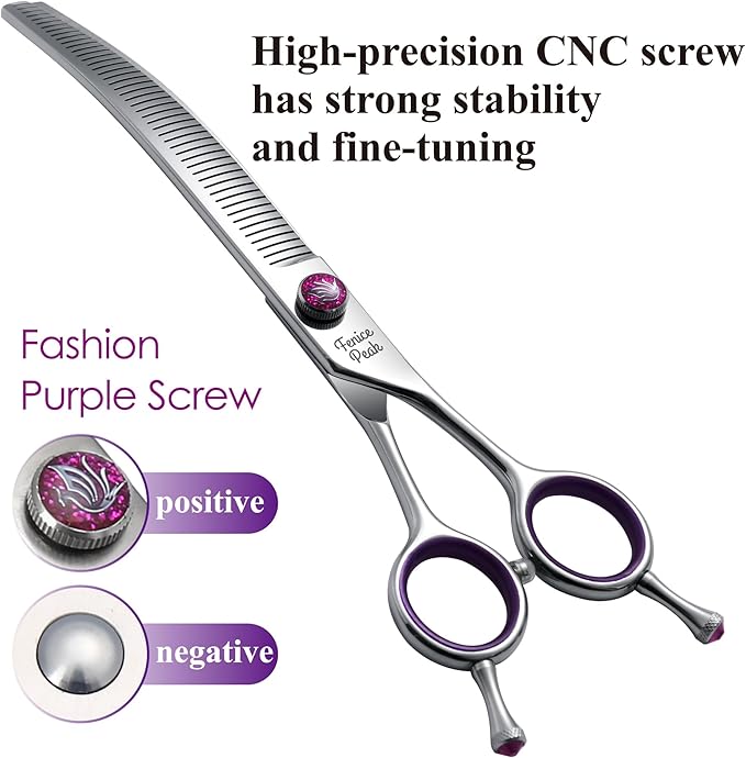 Fenice Peak 7.5" Professional Dog Grooming Scissors 55% Thinning, 30-Degree Curved Blender, Japanese 440C Gromming Shear for Trimming Dogs Cats and Other Pets face and paws