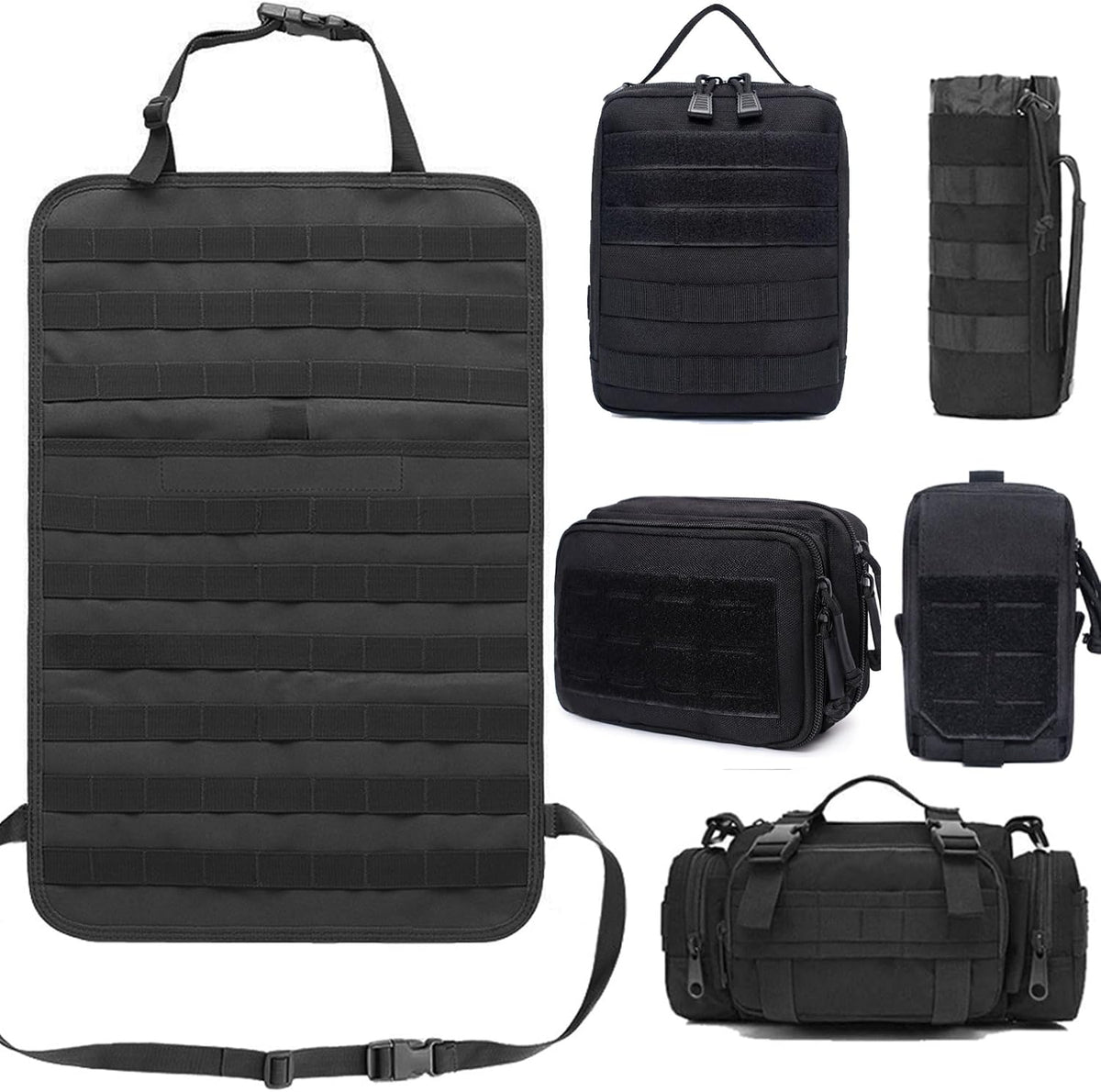 Molle Seat Back Organizer with 5 Pouches, Tactical Seat Covers, Molle Tactical Vehicle Organizers Panel Car Seat Covers Protector for Truck