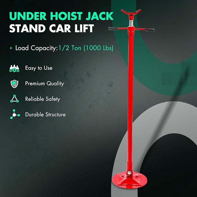 SCITOO Underhoist Support Stand Under Hoist Jack Stand Car Lift 0.5 Ton 1,000 lbs Capacity Supports Vehicle Spin Handle Self-Locking Threaded Screw Red