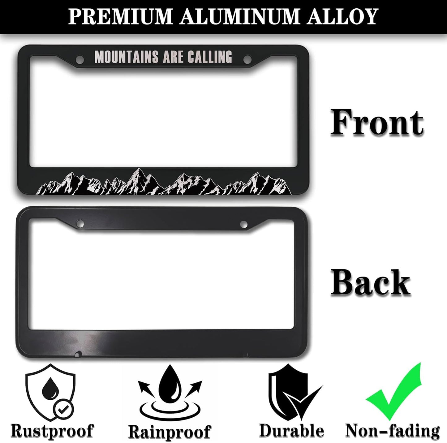 License Plate Frames Black and White License Plate Frame Holder Mountains are Calling for Overlanding Aluminum Metal Car Accessory 2 Pack with Screw Covers Set