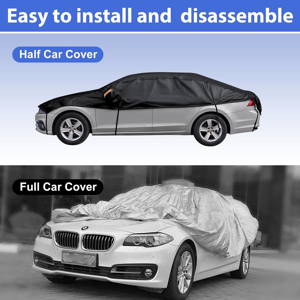 Half Car Cover Top, Hail Protector Car Cover with Cotton Liner, Sunroof & Windshield Cover for Ice and Snow, All Weather Vehicle Body Cover for Sun, Rain, Dust